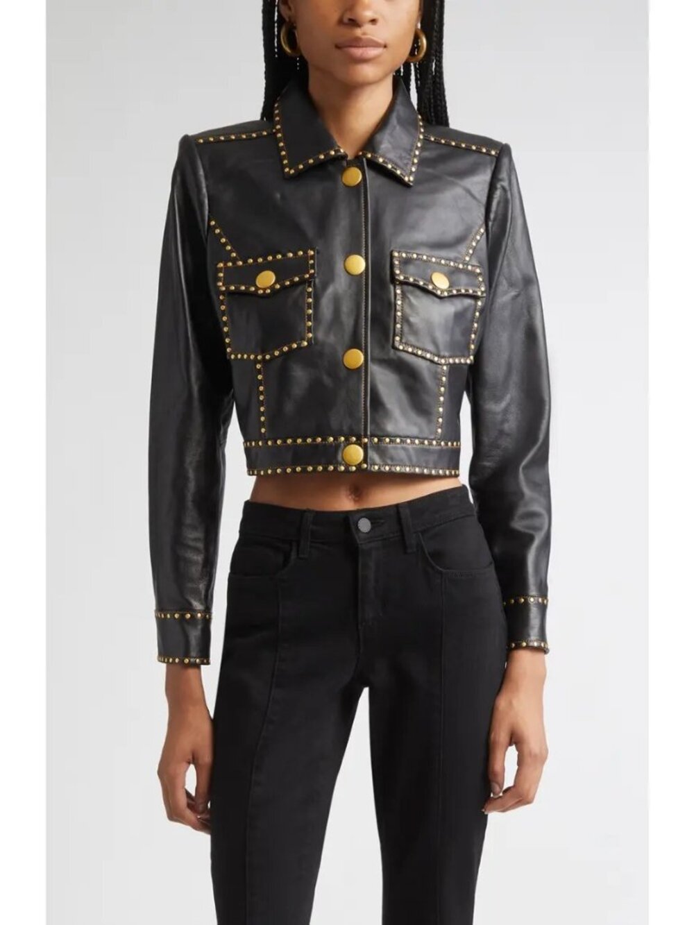 L’AGENCE Winsome Studded Crop Leather Jacket Black Size 4 NWT